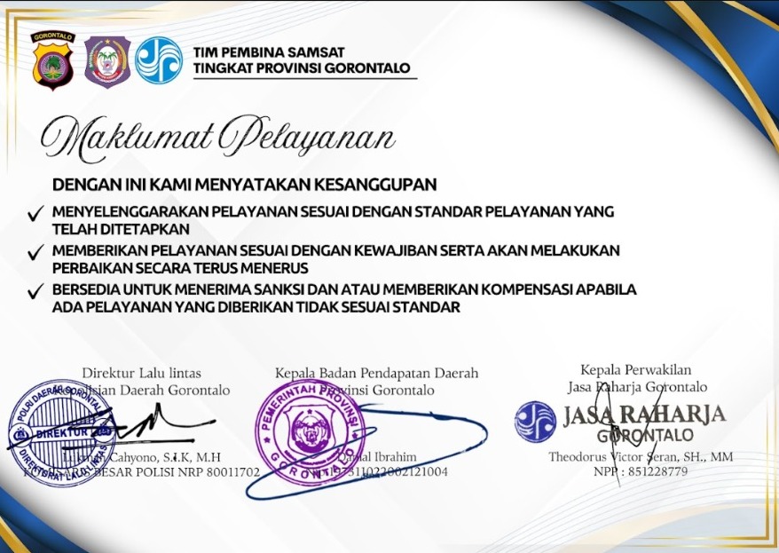 Tim Pembina Samsat Provinsi Gorontalo Tegaskan Komitmen Pelayanan Prima Melalui Maklumat Pelayanan